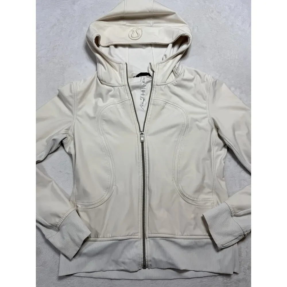 Lululemon Stride Hoodie Jacket Ivory Clean Girl Balletcore Athleisure Sz 8